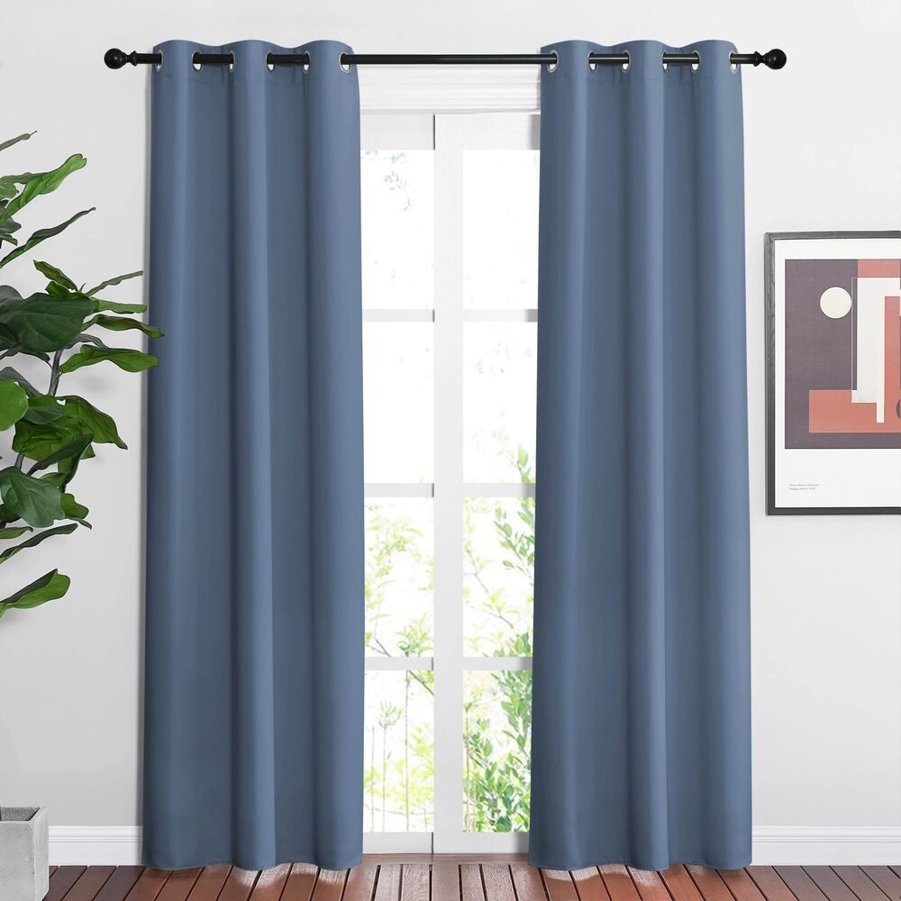 Set of 2 Curtain Panels, W37 x L84 Inches, Blackout Curtains (Stone Blue)